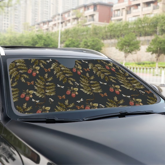 Green forest black nature Car sunshade for windshield, cottagecore forest Window Sun Blocker nature car accessories Auto Decor Screen