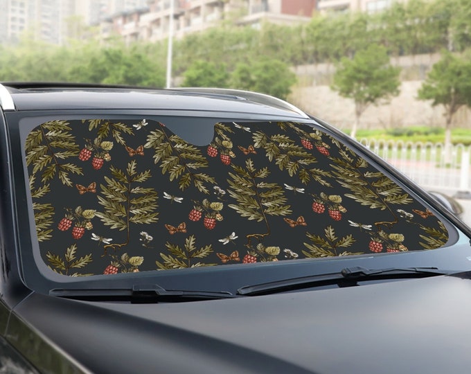 Green forest black nature Car sunshade for windshield, cottagecore forest Window Sun Blocker nature car accessories Auto Decor Screen