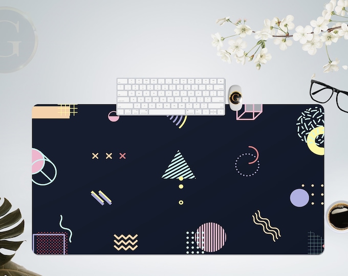 Abstract Geometric Shapes Extra Large Desk Mat with Multiple Size Options, Home Office Desk Decor, Gift For Coworker, Extended Mouse Pad