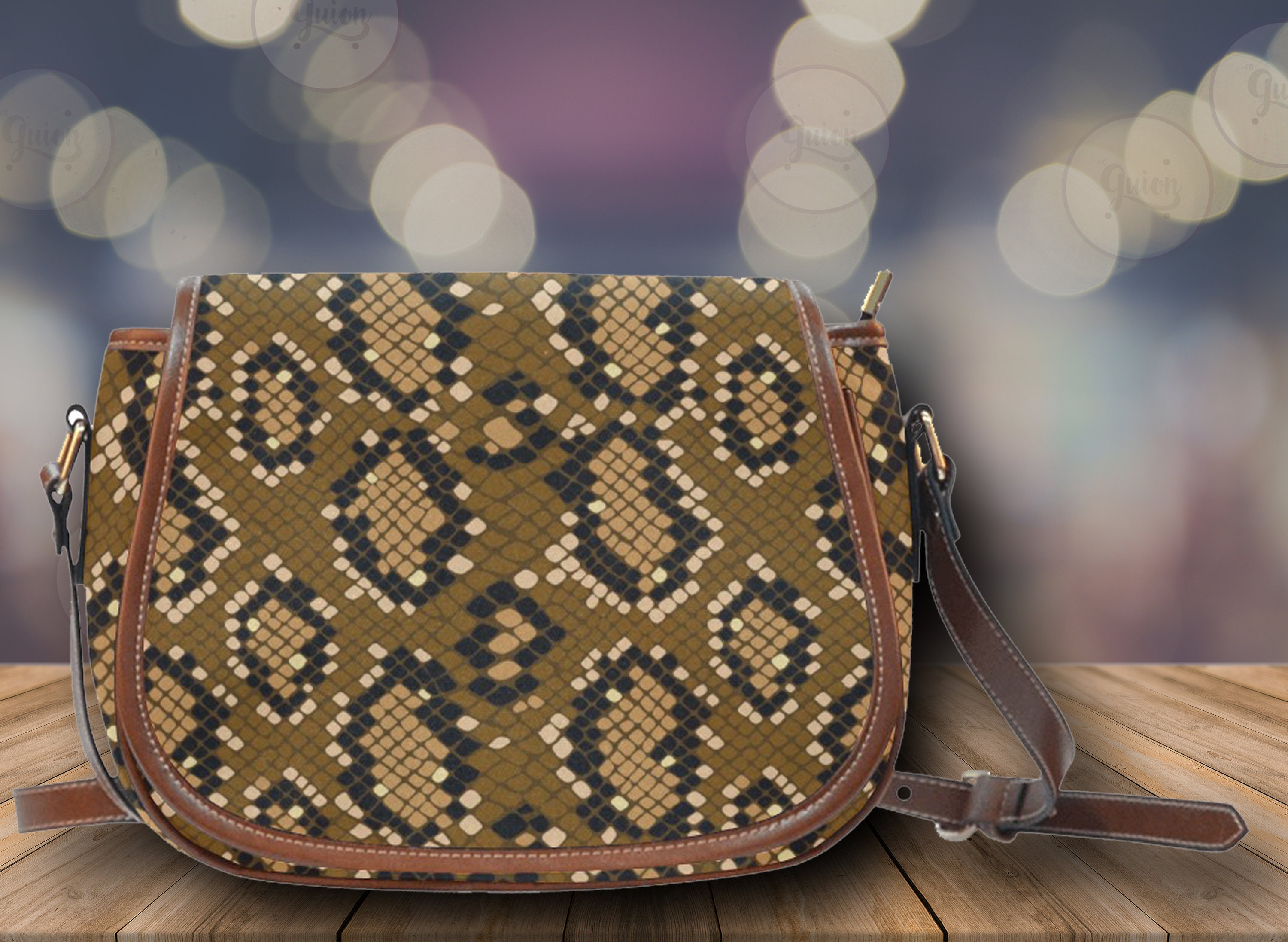 Stone Snake Print Leather-Look Cross Body Saddle Bag