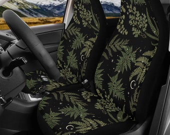 Cottagecore witchy Celestial fern forest Car Seat Cover, Green nature Front back seat cover, Car headrest interior decor, car accessories