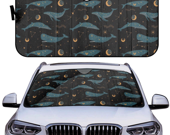 Celestial Whales Car sunshade for windshield, cottagecore witchy tarot Window Sun Blocker celestial car accessories Auto Decor Screen
