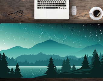 Sonnenuntergang Berge Landschaft Grün Schreibtischunterlage, Extra Große Schreibtischunterlage, Großes Gaming-Mauspad, Erweitertes Mauspad, Gaming-Tastaturmatte