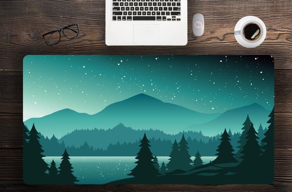 Sunset Mountains Landscape Green Desk Mat, Extra Large Desk Mat, Large Gaming Mouse Pad, Extended Mouse Pad, Gaming Keyboard Mat