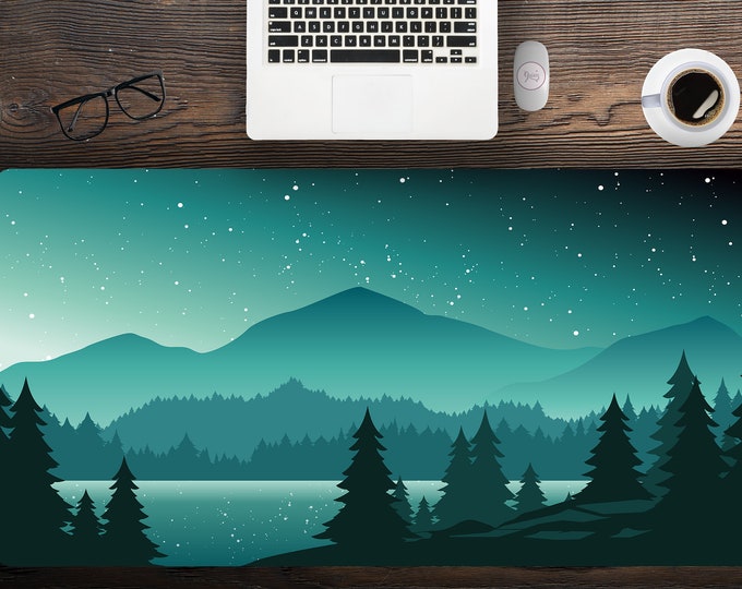 Sunset Mountains Landscape Green Desk Mat, Extra Large Desk Mat, Large Gaming Mouse Pad, Extended Mouse Pad, Gaming Keyboard Mat