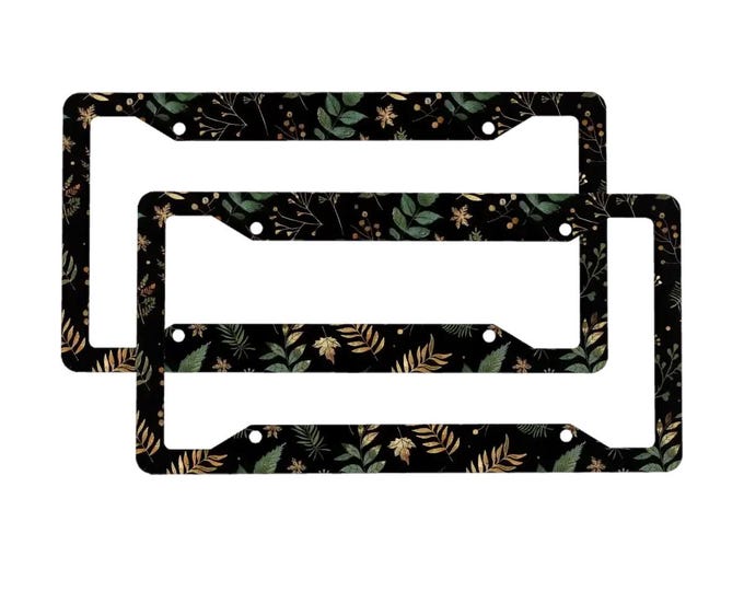 Witchy Fern Forest Green License Plate Frame, Botanical Floral Car Accessories, Cottagecore Nature Aesthetic Vehicle Decor, Boho Car Gift
