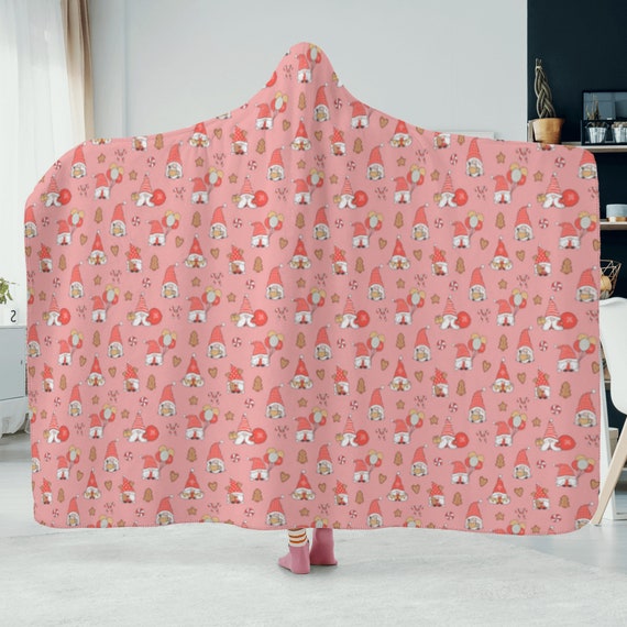 Cute pink Christmas pattern hooded blanket, Christmas pattern keeps warm and soft, cute soft hooded blanket pink, blanket new house gift