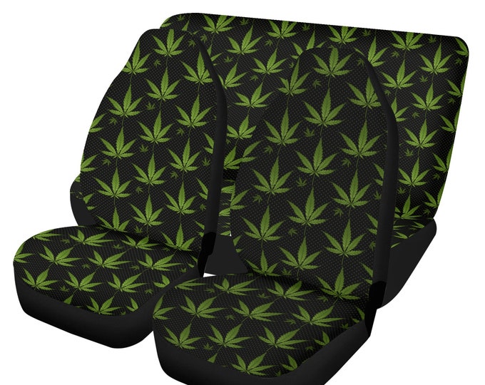 Cannabis Car Seat Covers, Green Cottagecore Seat Covers for vehicle, Nature car interior decor, cute car accessories gift women car decor