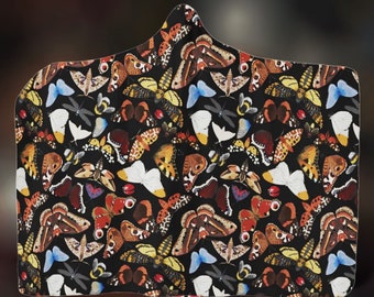 Cottagecore witchy moth cozy hooded blanket, moth cloak blanket, Cottagecore soft blanket, Boho moth bedding, Mystic occult hooded Blanket