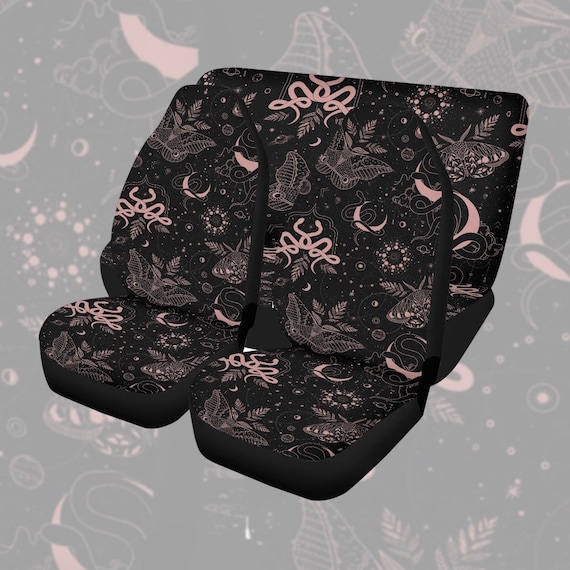 Black Pink Celestial Mystical Witch car seat cover, Boho Moon Sacred snake seat cover for vehicle, Wicca Witchcraft car accessories decor