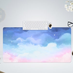 Pastel Watercolor Sky Pink Cute Desk Mat, Cute Desk Pad, Extra Large Desk Mat, Desk Mat Cute, Mouse Mat, Cute Mouse Pad