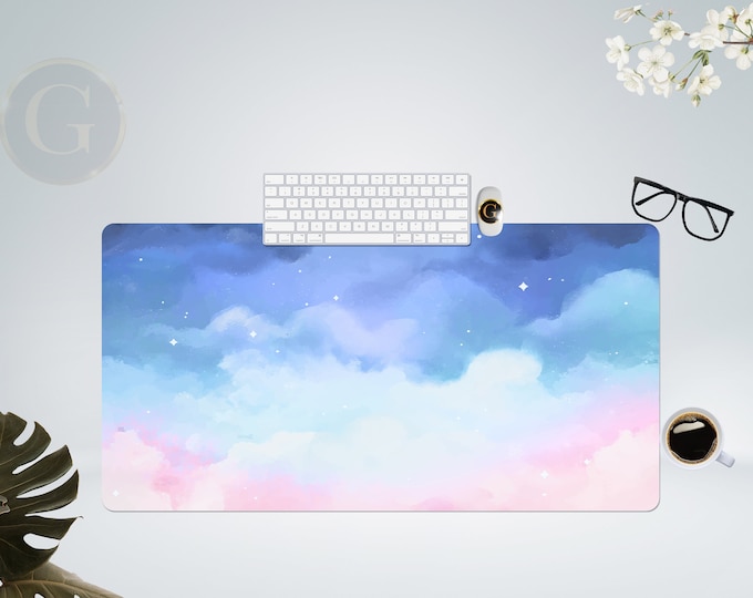 Pastel Watercolor Sky Pink Cute Desk Mat, Cute Desk Pad, Extra Large Desk Mat, Desk Mat Cute, Mouse Mat, Cute Mouse Pad