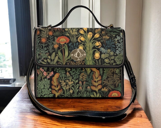 wildflowers green cottagecore crossed body purse, vegan leather strap hand bag cottagecore bag, boho hippies gift, boho green crossbody bag