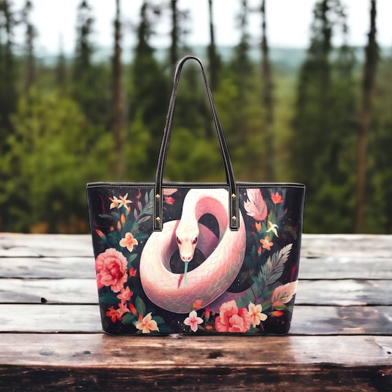 Boho Snake Large Tote Bag For women, PU Leather Snake  Cottagecore Tote Bag, Purse Gift Mom, boho witch Snake Purse, boho chic tote bag