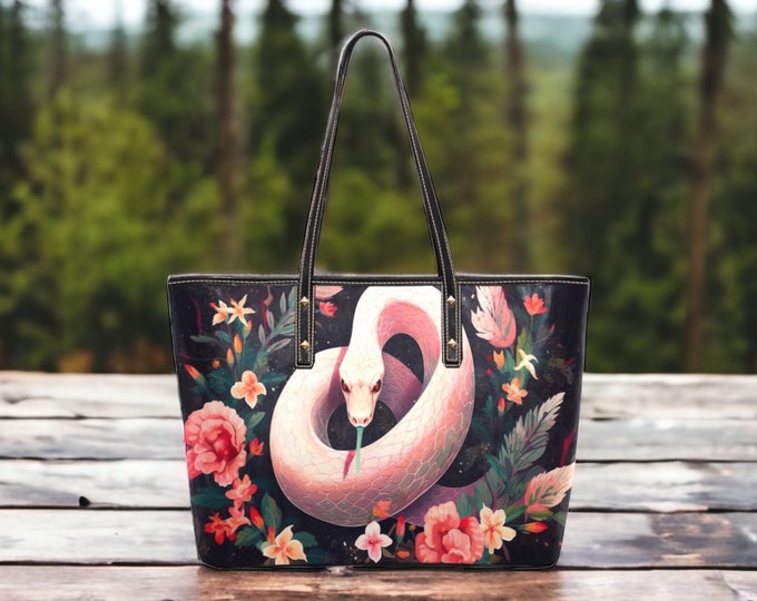 Boho Snake Large Tote Bag For women, PU Leather Snake  Cottagecore Tote Bag, Purse Gift Mom, boho witch Snake Purse, boho chic tote bag