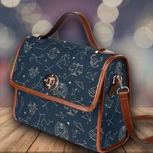 Star Constellations Tasche, Cottagecore Hexe Canvas Tasche, celestiale Tasche, veganes Lederband Handtasche Goth Tasche, Hippies Boho Geschenk