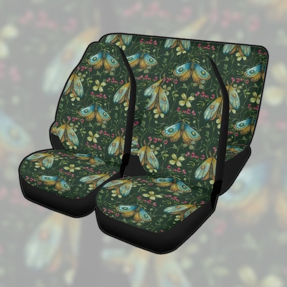 Watercolor Cottagecore Moth Green Car Seat Covers, Cute botanical nature Car Seat Cover for vehicle women car interior decor accessories car