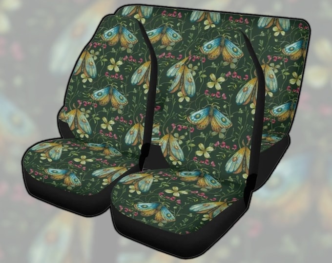 Watercolor Cottagecore Moth Green Car Seat Covers, Cute botanical nature Car Seat Cover for vehicle women car interior decor accessories car