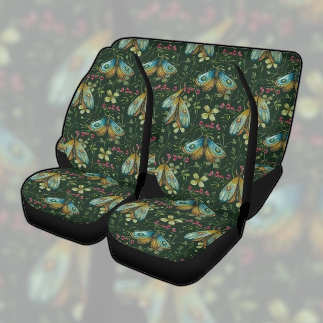 Watercolor Cottagecore Moth Green Car Seat Covers, Cute botanical