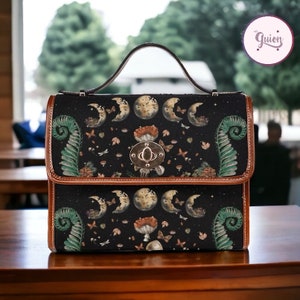 Cottagecore Hexe Canvas Umhängetasche, Niedliche Pilz Pilz Geldbörse, niedliche Vegan Lederband Handtasche Goth Tasche, Hippies Boho Geschenk
