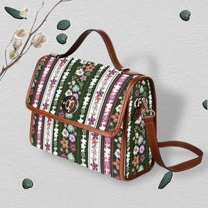 Various Flowers Cottagecore Style Canvas Satchel bag, women boho crossed body purse, cute vegan leather strap hand bag, hippies boho gift, Cottagecore dressing, Cottagecore skirt, mushroomcore, goblincore, handbag, accessories, women bag,