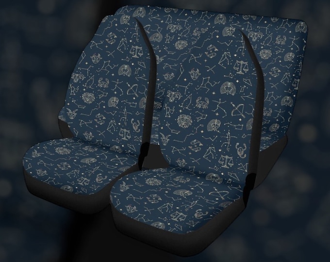 Celestial Zodiac Signs Star Constellations Background Car Seat Cover, Boho Astrology Cottagecore Car Seat Cover Trendy Car Interior Decor