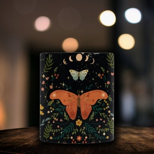 Dark Cottagecore Floral Moon Moth Color Changing Mug, Cottagecore Witchy Floral Black Ceramic Mug, Celestial Morphing Mug Gift Made in USA