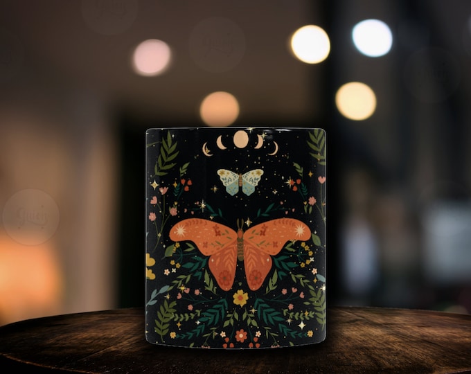 Dark Cottagecore Floral Moon Moth Color Changing Mug, Cottagecore Witchy Floral Black Ceramic Mug, Celestial Morphing Mug Gift Made in USA
