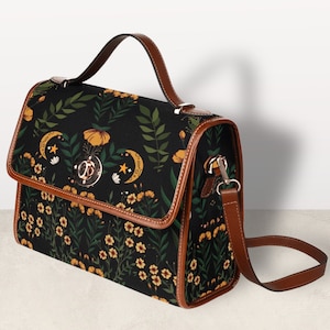 Bolso de lona con diseño de bruja de Cottagecore, bonito bolso bandolera con diseño floral de bruja para mujer, bolso de mano con correa de cuero vegano, bolso gótico, regalo bohemio hippie