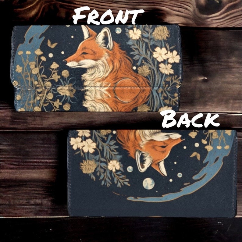 Retro Fox in the Forest Canvas Satchel bag, Cottagecore forestcore crossbody purse, cute vegan leather strap goth bag, hippies boho gift Wallet (without Bag)