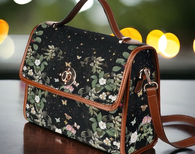 Cottagecore Green Canvas Satchel bag, Cute women nature crossed body purse, cute vegan leather strap hand bag, hippies boho gift christmas