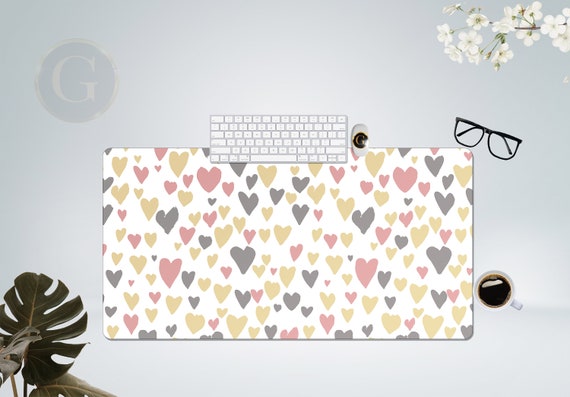 Boho Cute Colorful Hearts Desk Mats, Colorful Minimalist Desk Mat, Small Hearts Desk Mat, Extra Large Desk Pad Mousepad