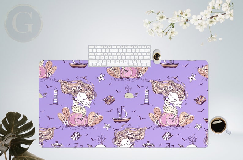 Cute Mermaid Purple Desk Mat Gamer Girl Desk Setup Large Etsy