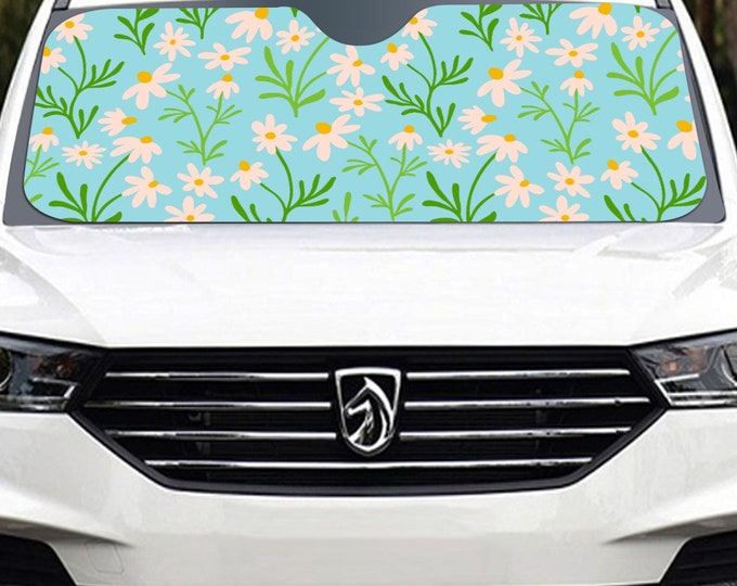 Cute summer flowers kawaii Car sunshade for windshield, cottagecore cute Kawaii Window Sun Blocker Kawaii car accessories Auto Decor Screen