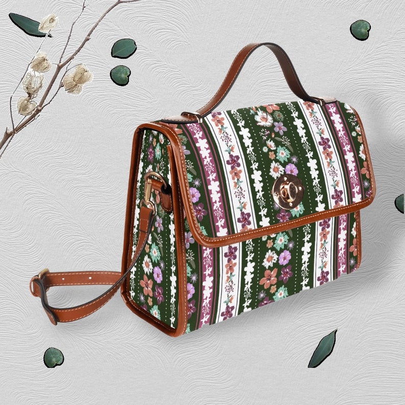 Various Flowers Cottagecore Style Canvas Satchel bag, women boho crossed body purse, cute vegan leather strap hand bag, hippies boho gift, Cottagecore dressing, Cottagecore skirt, mushroomcore, goblincore, handbag, accessories, women bag,