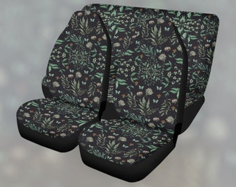 SEANATIVE Hippie Palm Leaf Car Seat Covers - 6-Piece Set With Steering Wheel Cover & Seat Belt Pads