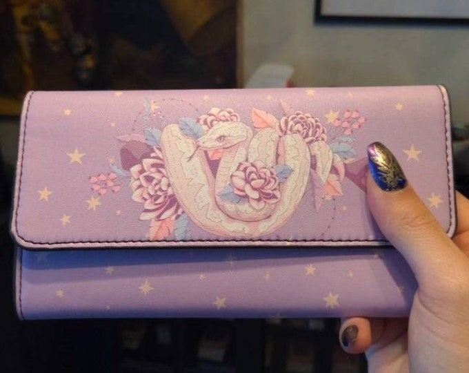 Boho Floral snake trifold wallet for women, Cute  Kawaii Goth wallet, cottagecore Cute Witch PU Leather wallet, Cute pink kawaii Wallet