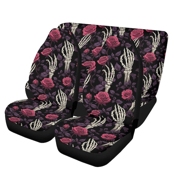 Skeleton Hands and Roses Boho Car Seat Cover For Women, Cottagecore Witchy Rose Front Bucket Seat Cover For Car Vehicle, Nature seat cover
