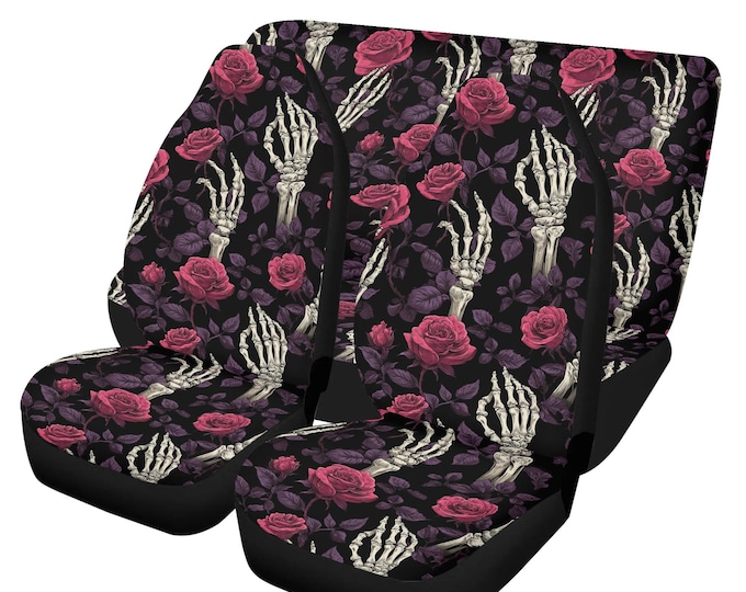 Skeleton Hands and Roses Boho Car Seat Cover For Women, Cottagecore Witchy Rose Front Bucket Seat Cover For Car Vehicle, Nature seat cover