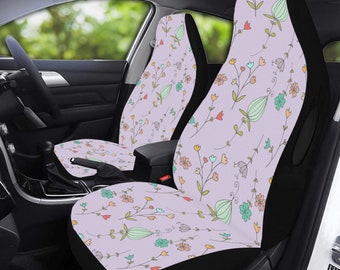 Purple and Blue Cottagecore Boho Car Seat Cover For Women, Universal Fit Cute Colorful Floral Front Bucket Seat Cover For Car Vehicle Gift