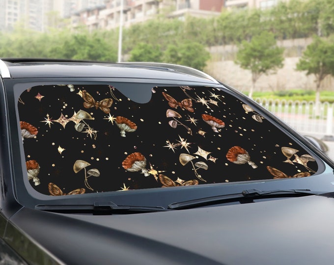 Magic mushroom Car Windshield Sun Shade with Storage Pouch Car Auto Sunshades for Windshield for UV Rays Protection Car Interior Accessories