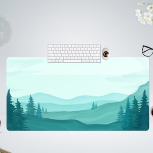 Forest Mountains Landscape Green Desk Mat, Extra Large Desk Mat, Large Gaming Mouse Pad, Extended Mouse Pad, Gaming Keyboard Mat