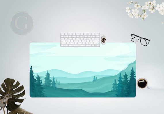Forest Mountains Landscape Green Desk Mat, Extra Large Desk Mat, Large Gaming Mouse Pad, Extended Mouse Pad, Gaming Keyboard Mat