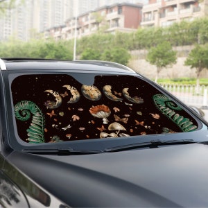 Witchy Moon phases Mushroom Car sunshade for windshield, cute witch Window Sun Blocker, amanita mushroom car accessories Auto Decor Screen
