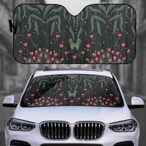 Starry Forest Car sunshade for windshield, cottagecore moth green Window Sun Blocker celestial car accessories Auto Decor Screen
