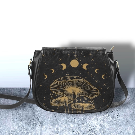 Boho Celestial Mushroom Vegan Leather Goth Saddle Bag Witchy 
