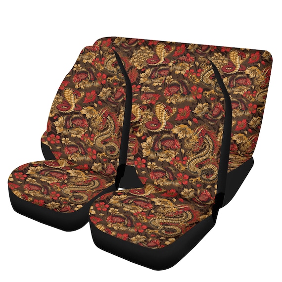 Japanese Dragon Car Seat Covers, Red Snake Koi Fish Japanese Seat Covers for vehicle, Cute car interior decor, cute car accessories gift