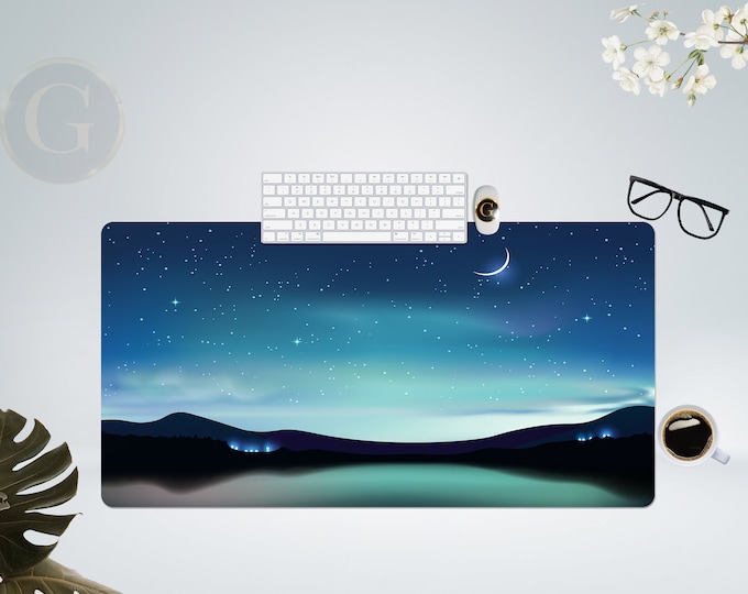Mountain Lake Starry Night Desk Mat with Multiple Size Options, Extra Large Desk Mat For Home Office, Gift For Coworker, Extended Mouse Pad