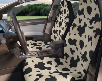 Boho schattige autostoelhoezen met koeienhuidprint, stoelhoezen met koeienhuidprint voor voertuig, boho auto-interieur stoelhoezen voor vrouwen auto-interieur