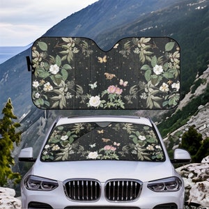 Cute Botanical Car sunshade for windshield, cottagecore witchy black Window Sun Blocker butterflies car accessories Auto Decor Screen